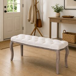 Elegant Cream White Padded Storage Bench