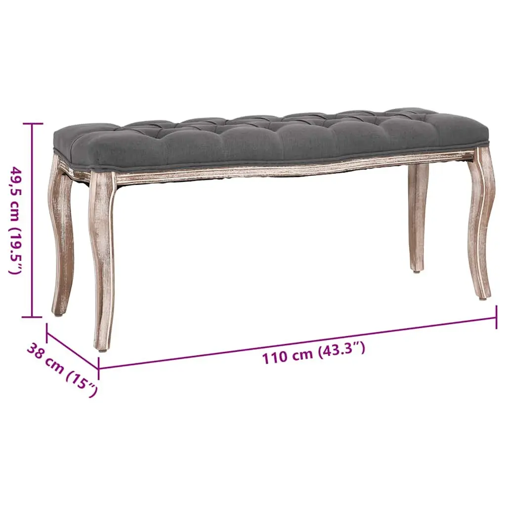 Grey Linen Padded Storage Bench with Solid Wood Frame