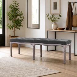 Grey Linen Upholstered Storage Bench for Entryways