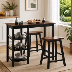 3-Piece Black Bar Set with Table and Stools
