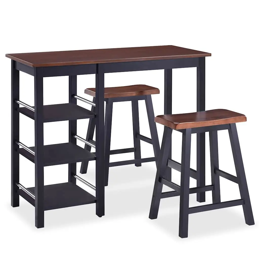 3-Piece Black Bar Set with Table and Stools