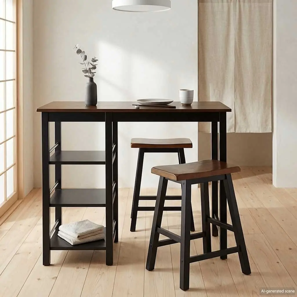 3-Piece Black Bar Set with Table and Stools