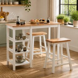 White Bar Set with Storage - 3 Piece Kitchen Furniture