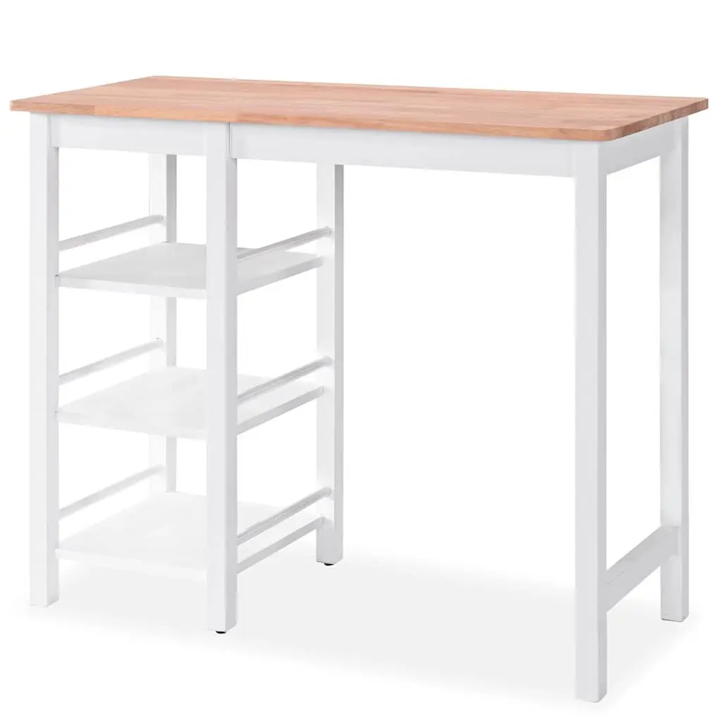 Bar Set White 3 Pieces MDF Rubberwood Kitchen Dining Room Furniture with Storage