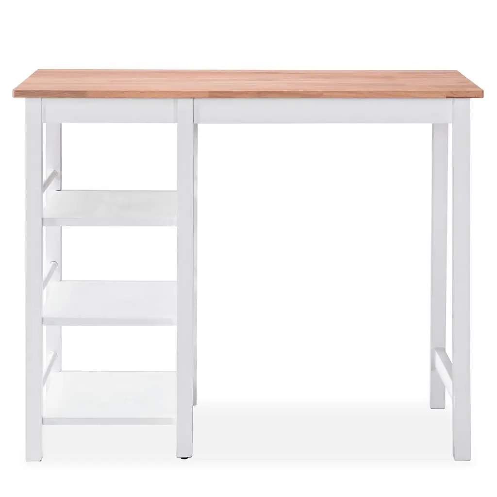 Bar Set White 3 Pieces MDF Rubberwood Kitchen Dining Room Furniture with Storage