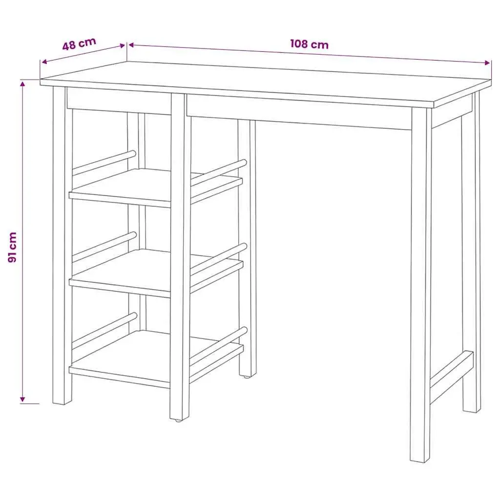 Bar Set White 3 Pieces MDF Rubberwood Kitchen Dining Room Furniture with Storage