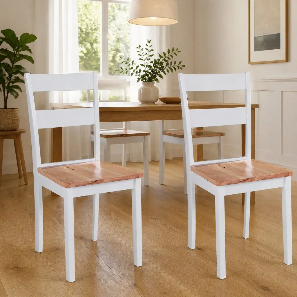 Dining Chairs Classic White Rubberwood 2 Piece Set