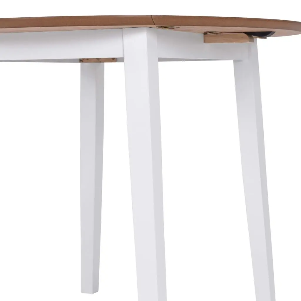 Round Drop-Leaf Dining Table Kitchen Compact Space-Saving MDF White Design