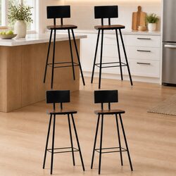 Set of 4 Reclaimed Wood Bar Stools in Brown