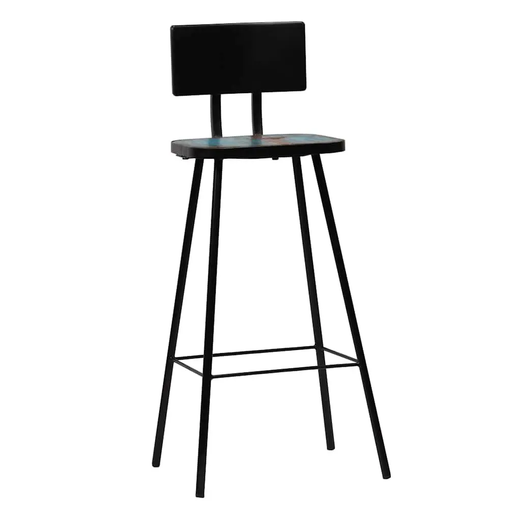 Bar Stools Industrial Antique Style Brown Solid Reclaimed Wood with Steel Frame 2 Piece