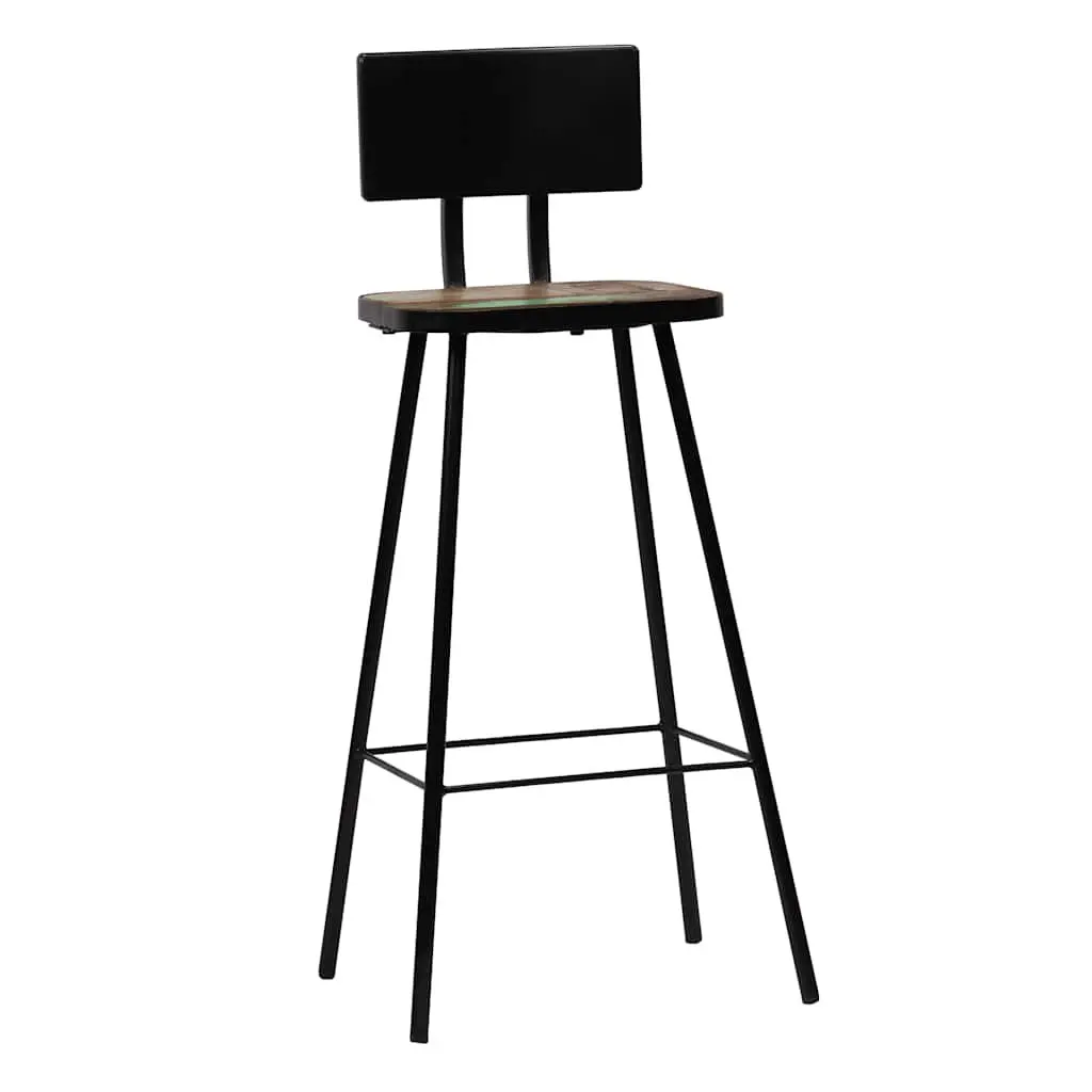Bar Stools Industrial Antique Style Brown Solid Reclaimed Wood with Steel Frame 2 Piece