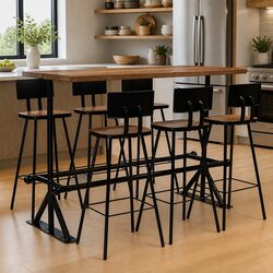 7-Piece Solid Reclaimed Wood Bar Set with Stools