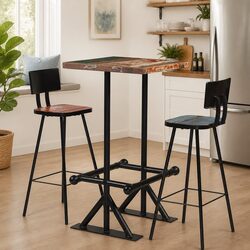 3 Piece Industrial Retro Bar Set with Reclaimed Wood
