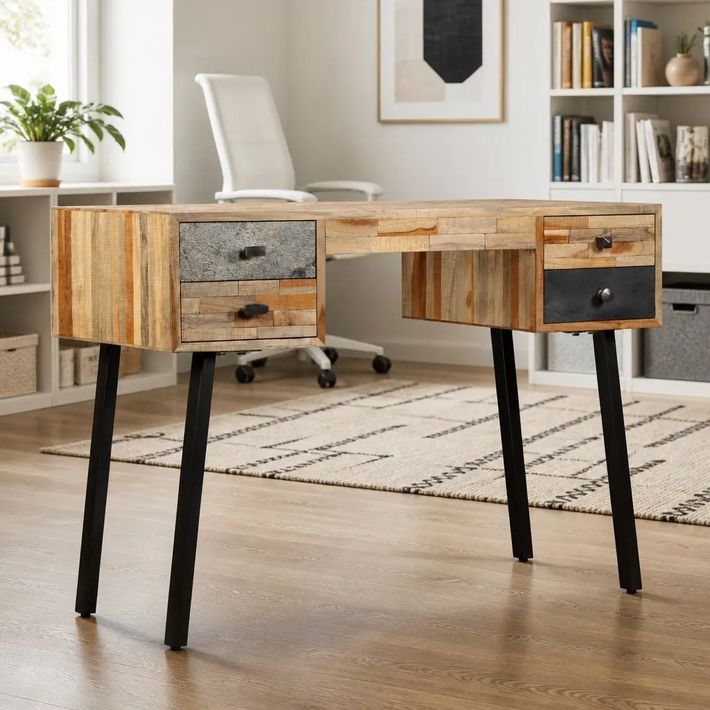 Solid Reclaimed Teak Writing Desk 110x50x76 cm