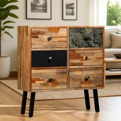 Reclaimed Teak Side Cabinet with 6 Drawers
