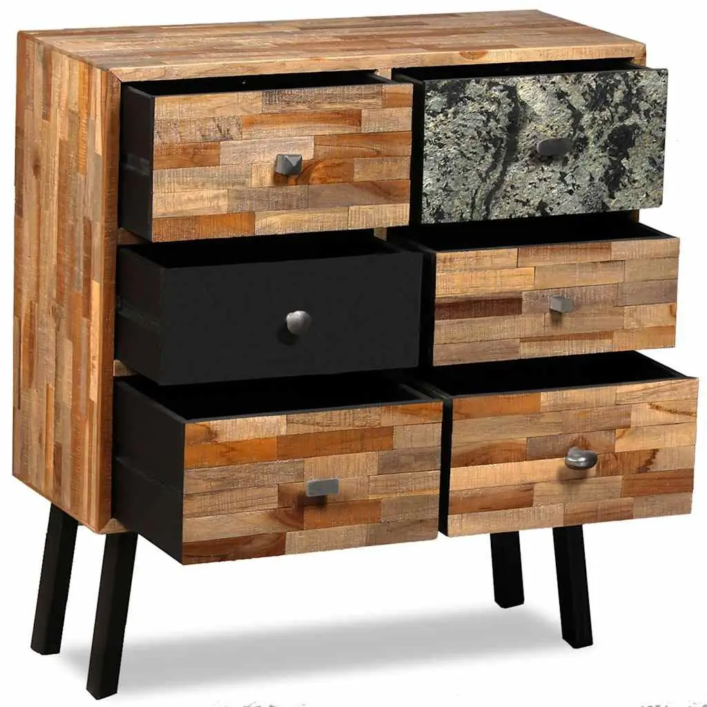 Reclaimed Teak Side Cabinet with 6 Drawers