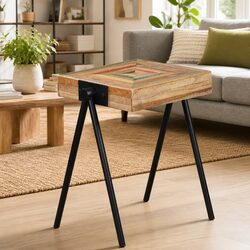 Reclaimed Solid Wood End Table with Steel Legs