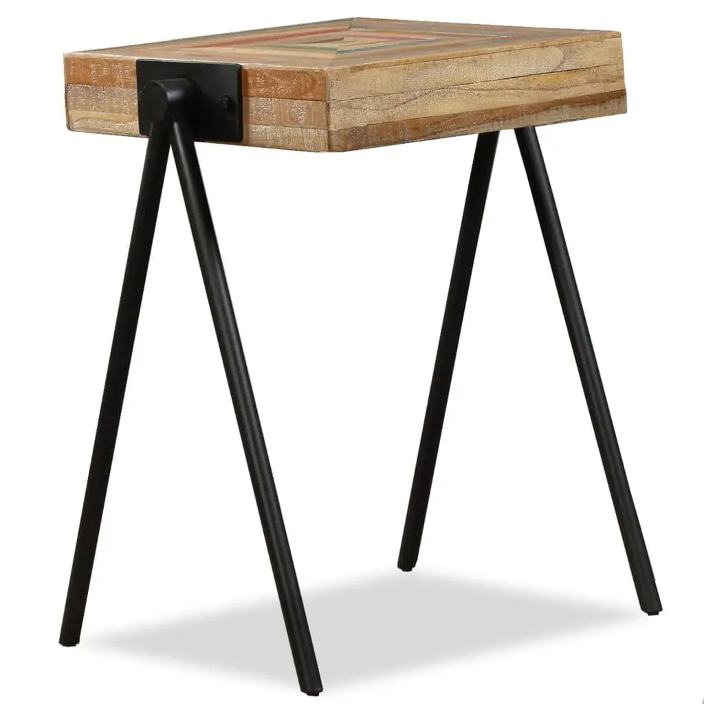 Reclaimed Solid Wood End Table with Steel Legs