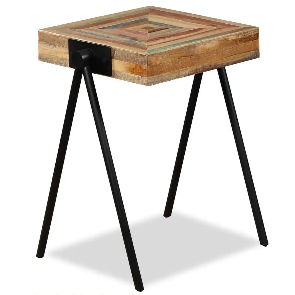 Reclaimed Solid Wood End Table with Steel Legs