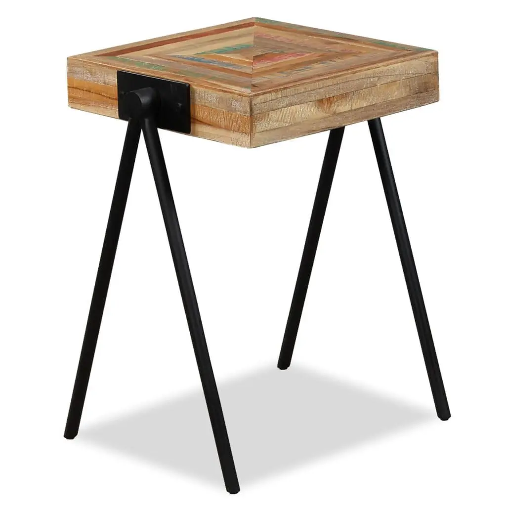 Reclaimed Solid Wood End Table with Steel Legs