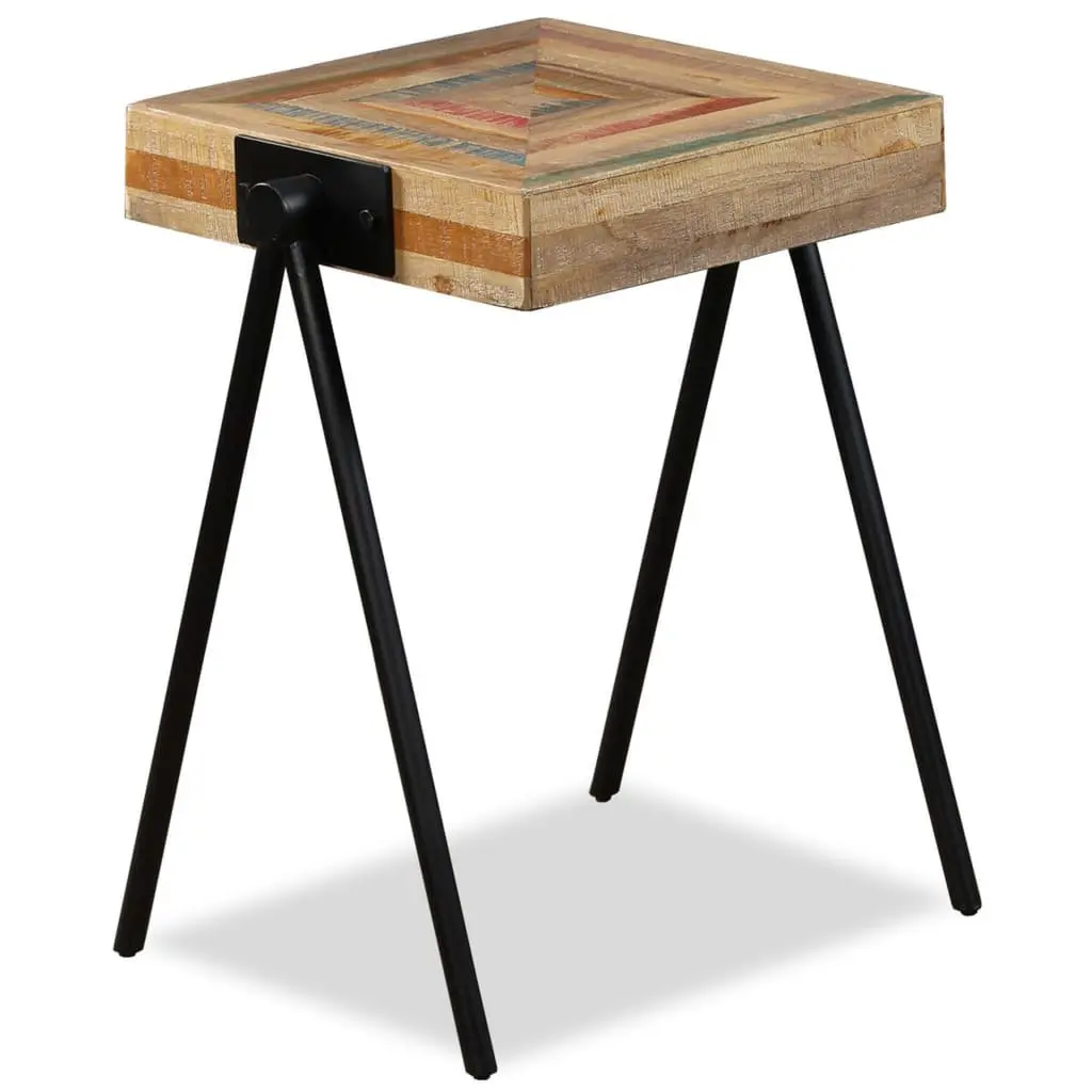 Reclaimed Solid Wood End Table with Steel Legs