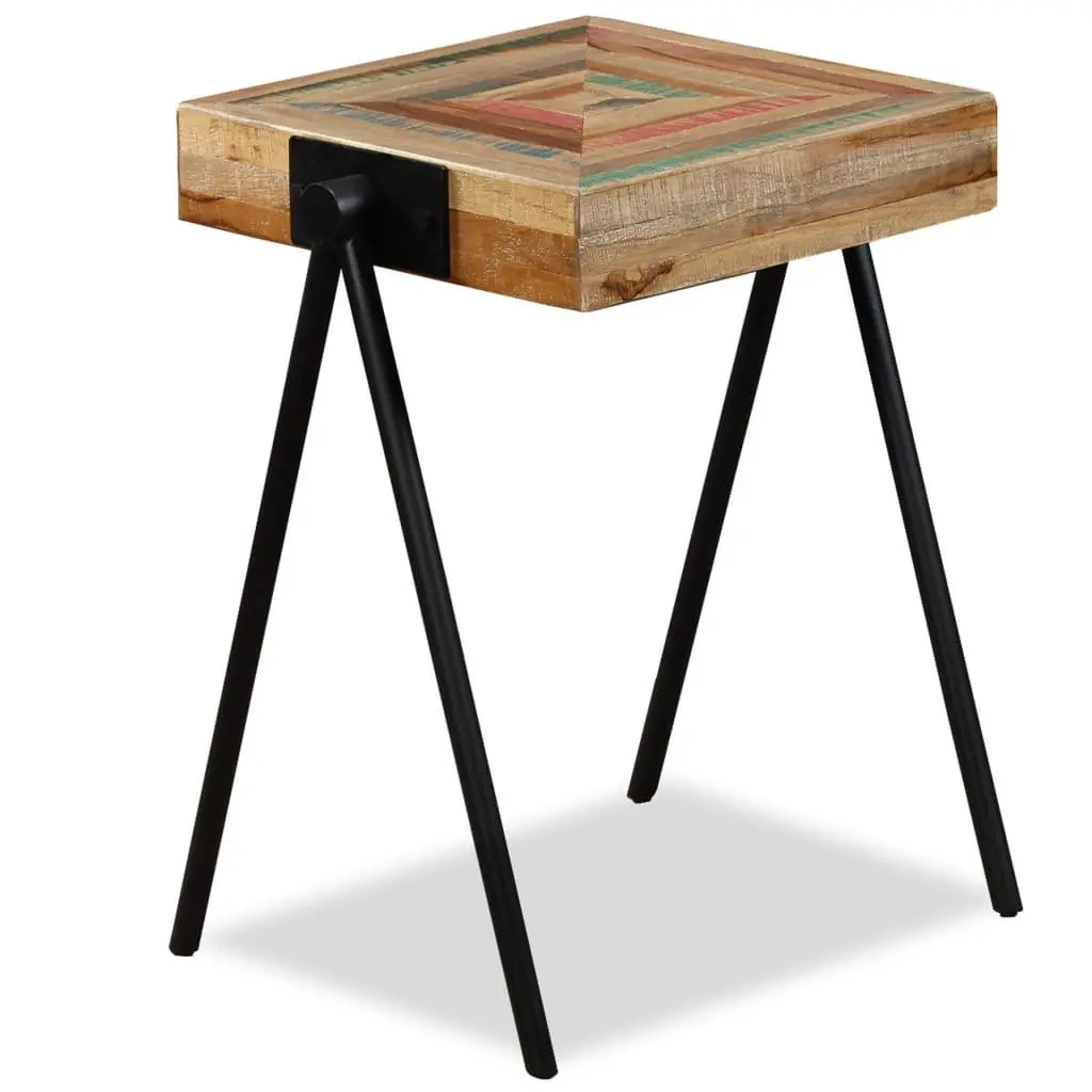 Reclaimed Solid Wood End Table with Steel Legs