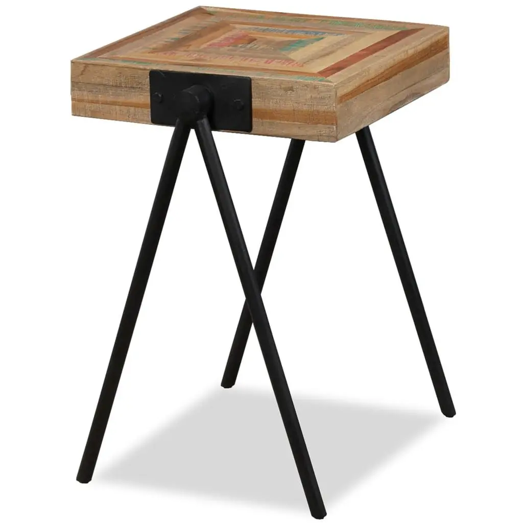 Reclaimed Solid Wood End Table with Steel Legs