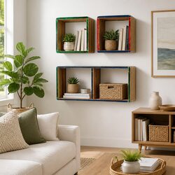 Multicolour Reclaimed Teak Wall Shelf Set of 3