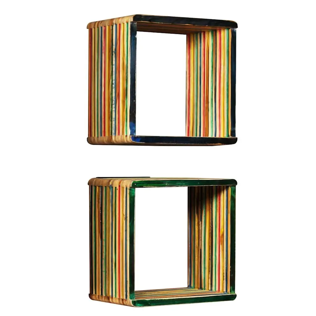 Multicolour Reclaimed Teak Wall Shelf Set of 3