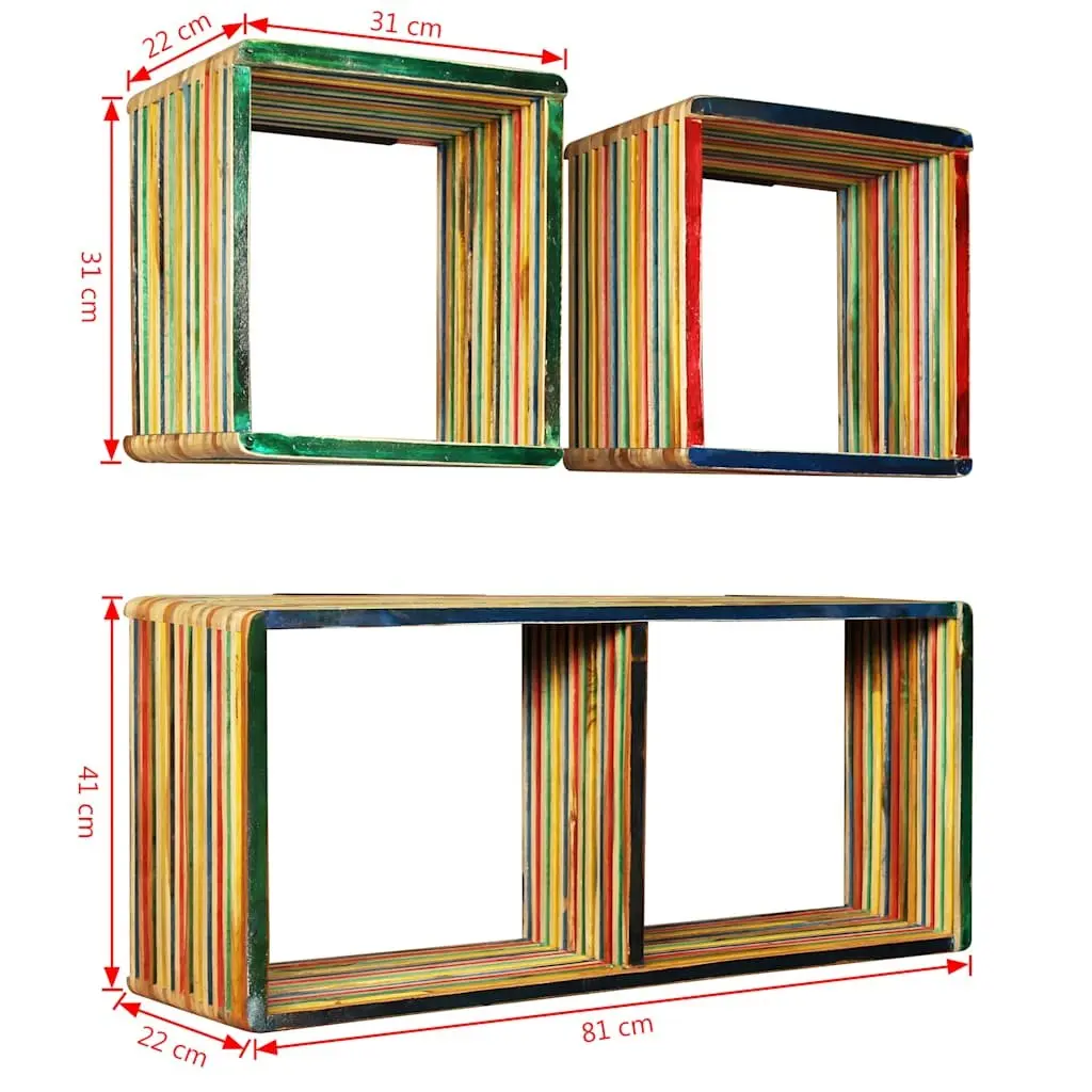 Multicolour Reclaimed Teak Wall Shelf Set of 3