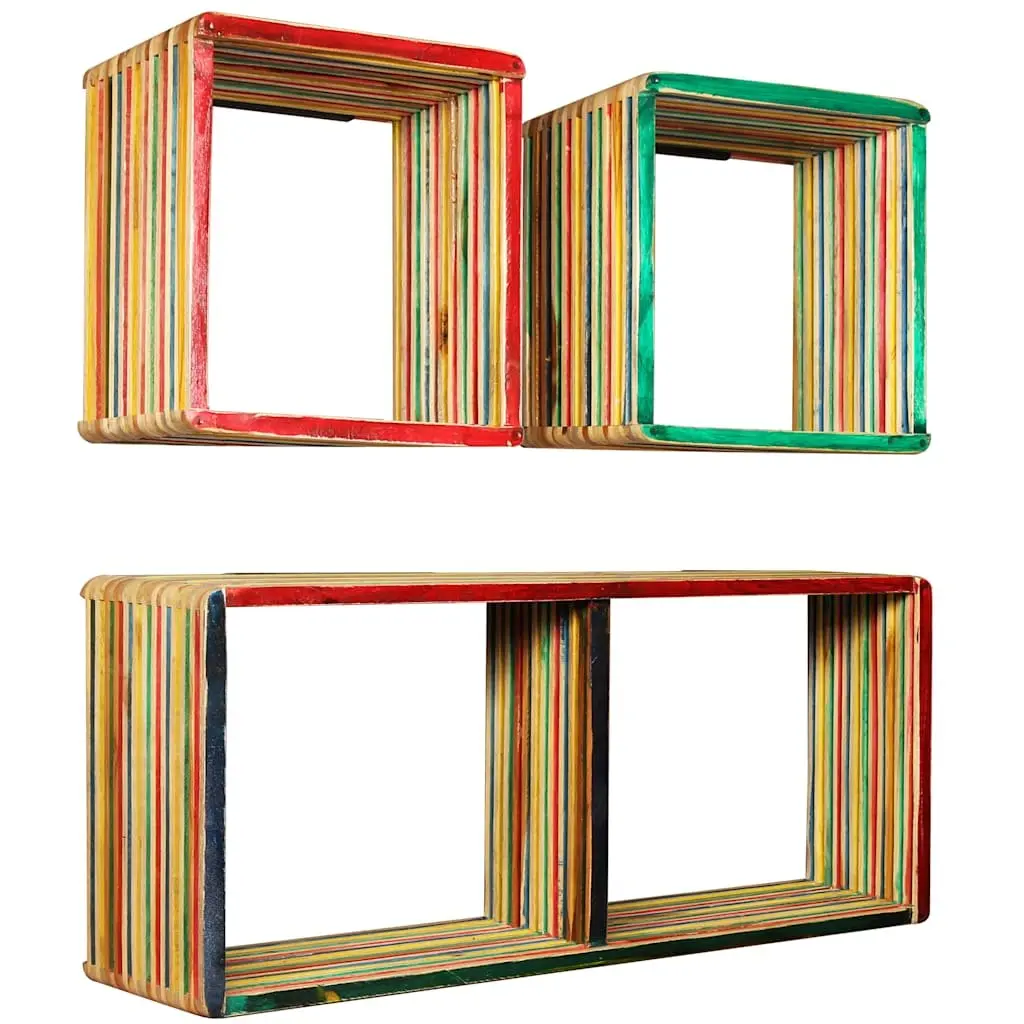 Multicolour Reclaimed Teak Wall Shelf Set of 3