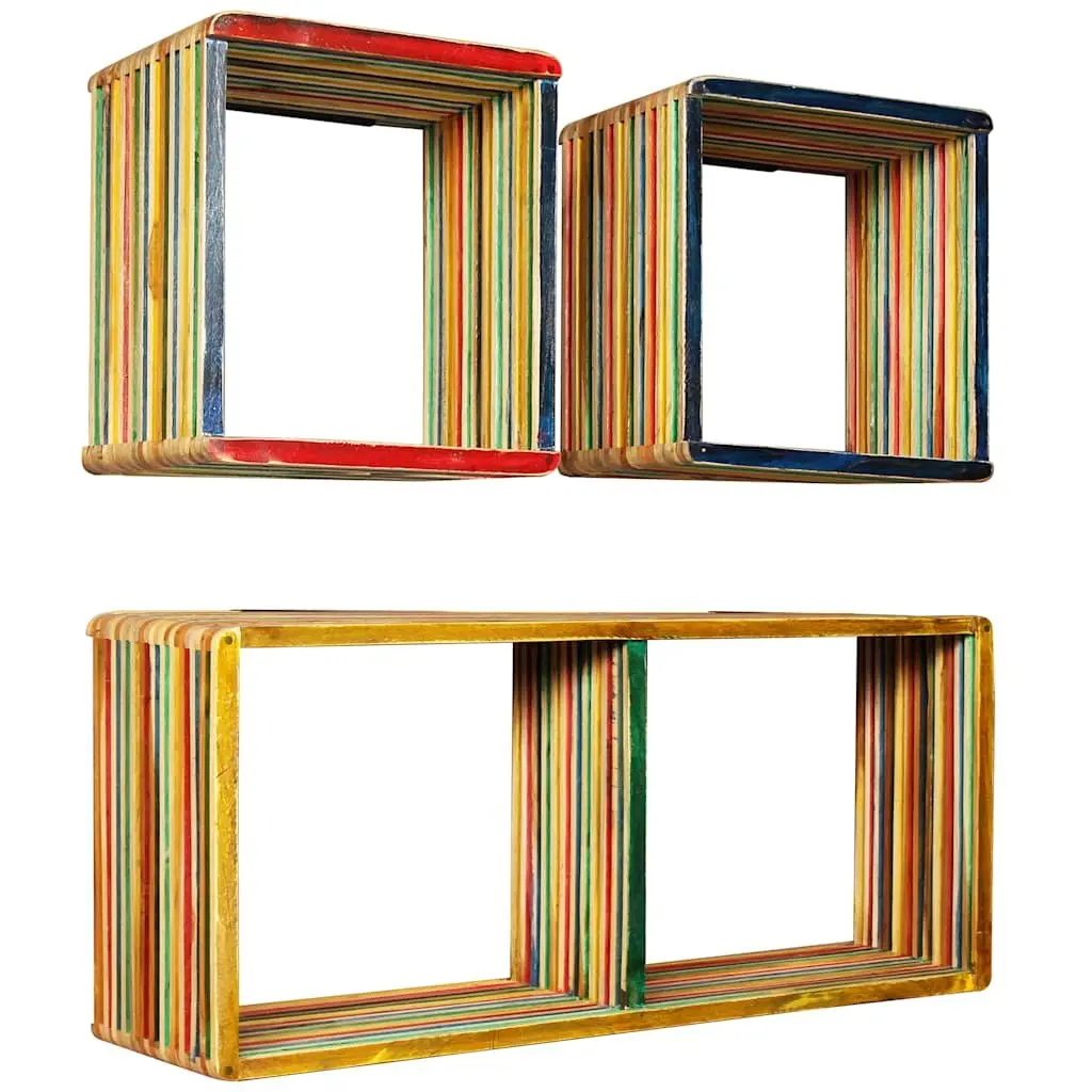 Multicolour Reclaimed Teak Wall Shelf Set of 3