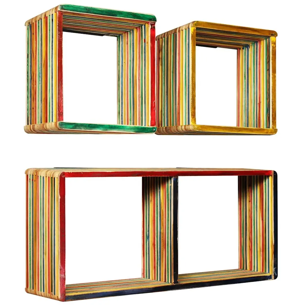 Multicolour Reclaimed Teak Wall Shelf Set of 3