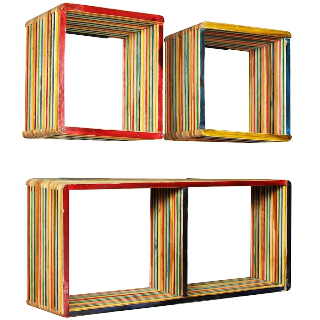 Multicolour Reclaimed Teak Wall Shelf Set of 3