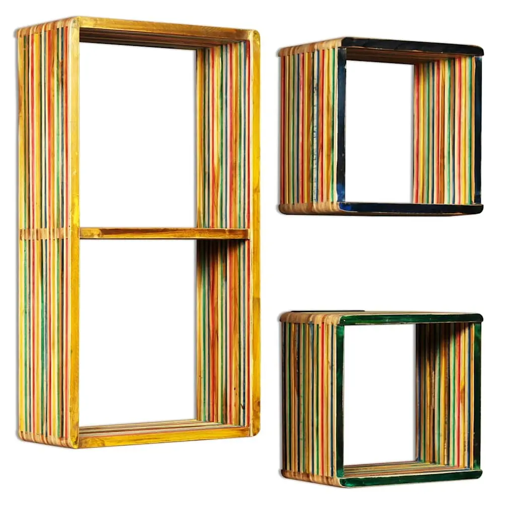 Multicolour Reclaimed Teak Wall Shelf Set of 3