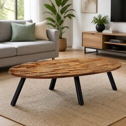 Reclaimed Teak Oval Coffee Table for Cozy Living Spaces