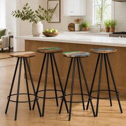 4-Piece Bar Stool Set in Solid Reclaimed Wood