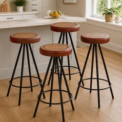 Set of 4 Cozy Leather Canvas Bar Stools