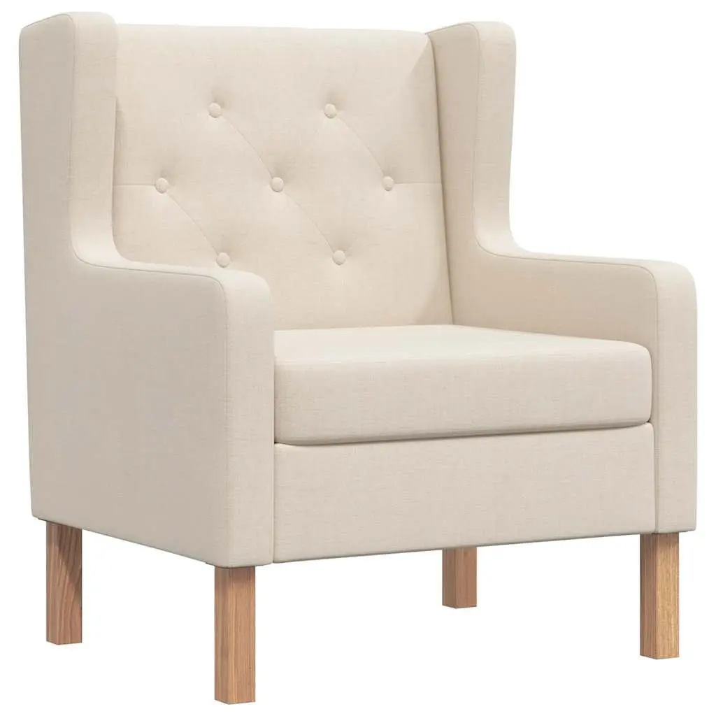 Armchair White Fabric Padded Foam Upholstered Wooden Frame Living Room Seating