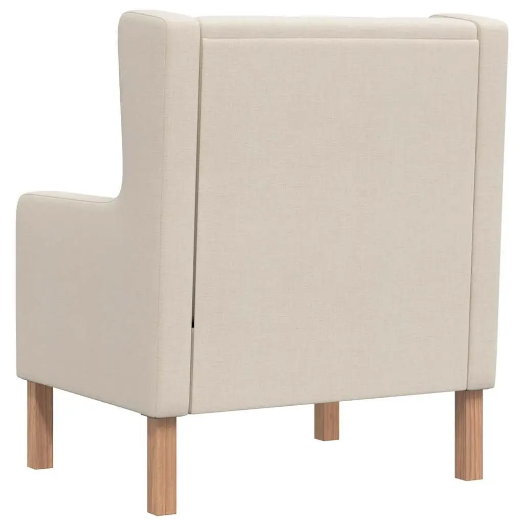 Armchair White Fabric Padded Foam Upholstered Wooden Frame Living Room Seating