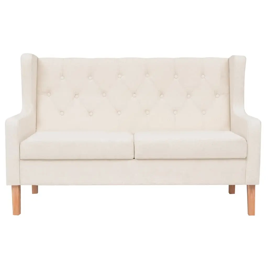 2-Seater Sofa Cream White Upholstered Foam Padded Solid Wooden Frame