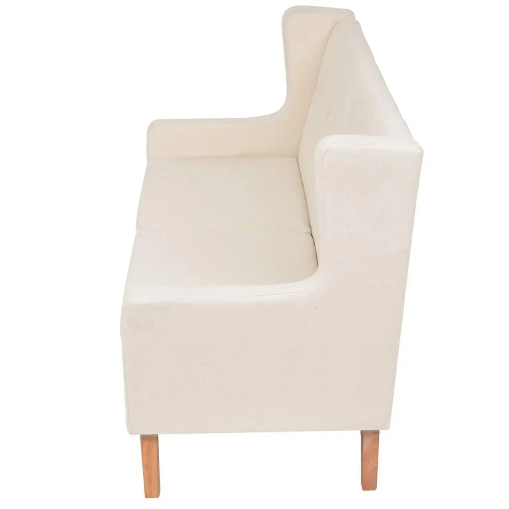 2-Seater Sofa Cream White Upholstered Foam Padded Solid Wooden Frame