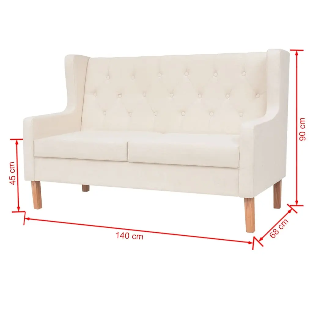 2-Seater Sofa Cream White Upholstered Foam Padded Solid Wooden Frame
