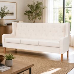 3-Seater White Fabric Sofa for Cozy Living Spaces