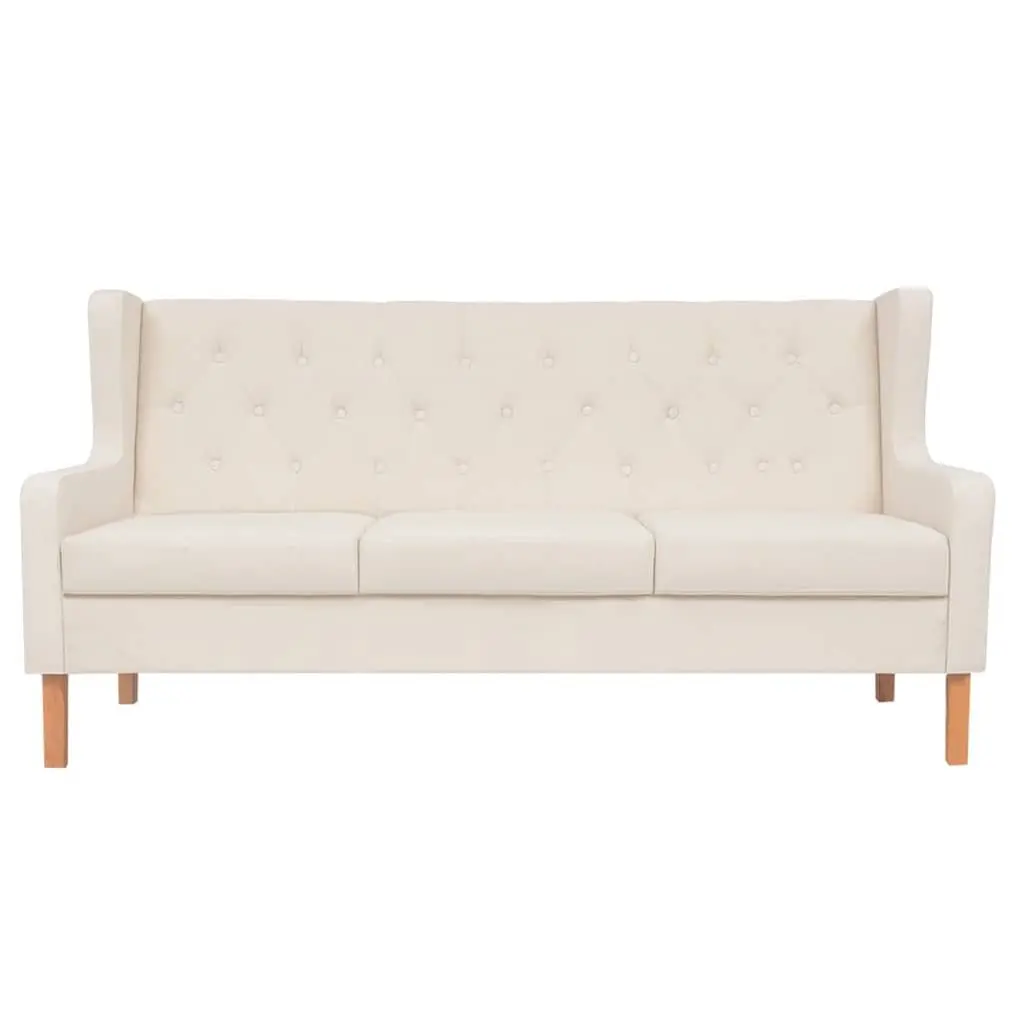3-Seater Sofa White Fabric Living Room Couch Upholstered Polyester Foam Padding Solid Wood Frame