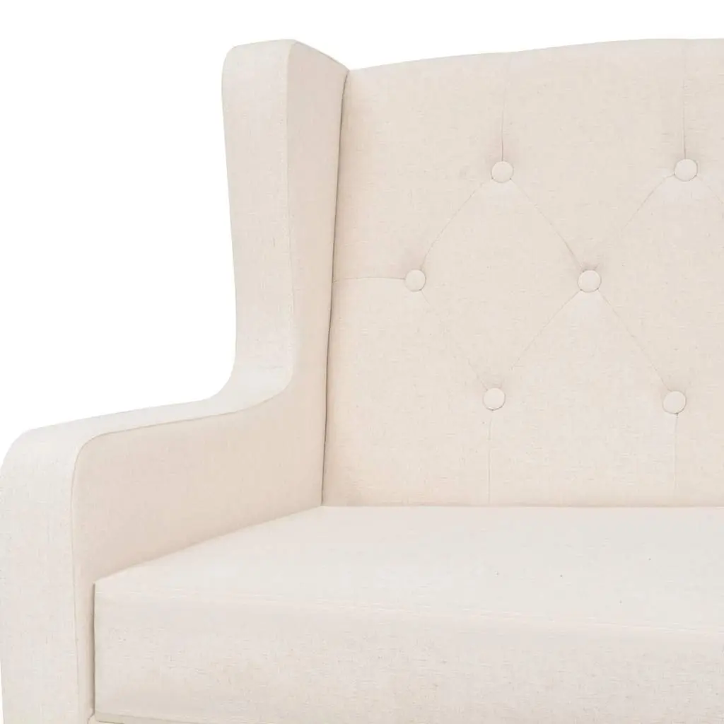 3-Seater Sofa White Fabric Living Room Couch Upholstered Polyester Foam Padding Solid Wood Frame