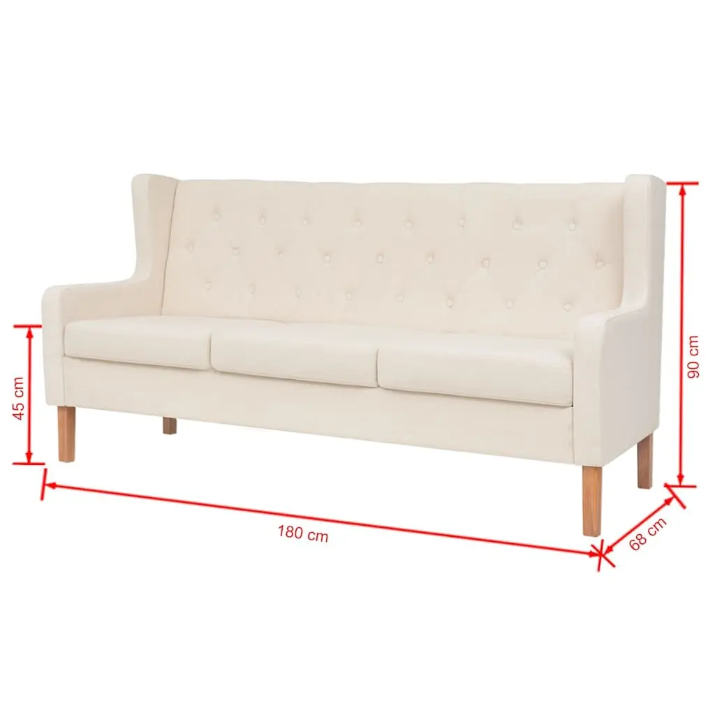 3-Seater Sofa White Fabric Living Room Couch Upholstered Polyester Foam Padding Solid Wood Frame