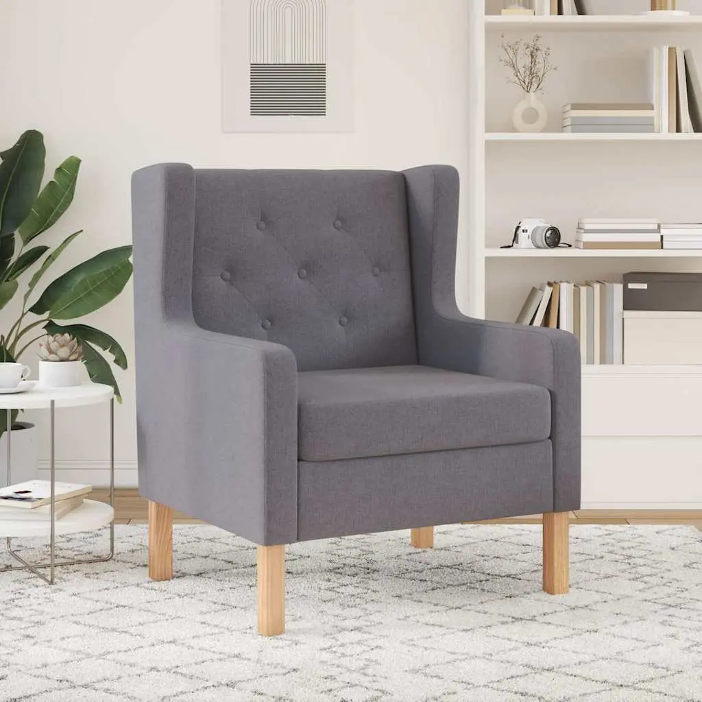 Armchair Grey Upholstered Comfortable Lounge Seating Wooden Frame Easy Assembly