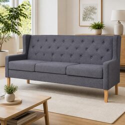 Comfortable 3-Seater Sofa in Grey Fabric