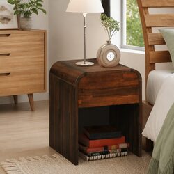 Elegant Brown Solid Wood Nightstand with Drawer